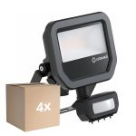 Multipack 4x Ledvance Led-Scheinwerfer Aluminium Schwarz 8W 1200lm 100D - 840 Kaltweiß | IP65 - Bewegungs- Und Lichtsensor - Symmetrisch