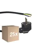 Multipack 25x Noxion Power Versorgungskabel Schwarz - Schuko Europlug + Offene Enden - 2m - 3 pole 0,75mm2
